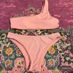 one shoulder pink bikini